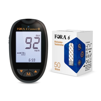 FORA 6 Connect Multiparameter Messgerät + FORA 6 Blutzucker Teststreifen 50 Stück
