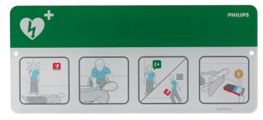 AED-Hinweisschild mit Kurzanleitung, grün