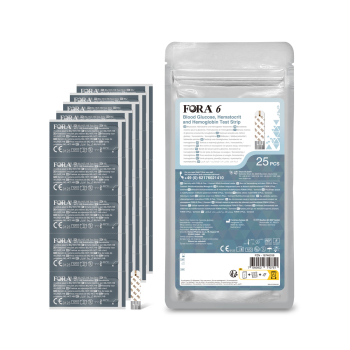 FORA 6 Blutzucker, Hämatokrit und Hämoglobin (3-in-1: BG, HCT, HB) Teststreifen / 25 Stück