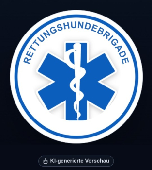 Preview: KI-generierte Vorschau: Aufkleber Star of Life mit Beschriftung RETTUNGSHUNDEBRIGADE, weißer Hintergrund, mit Rand