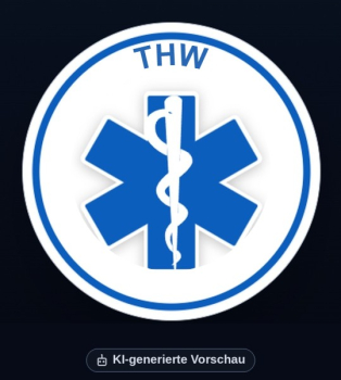 Preview: KI-generierte Vorschau: Aufkleber Star of Life mit Beschriftung THW, weißer Hintergrund, mit Rand