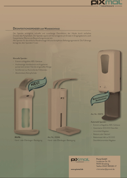 Konvolut Wandspender-System für Seifen & Desinfektionsmittel universal "Pixmal"
