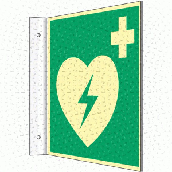 Defibrillator Fahnenschild langnachleuchtend