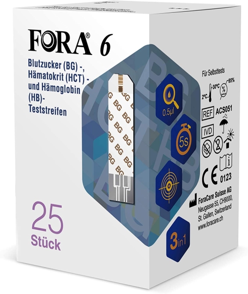 FORA 6 Blutzucker/Hämatokrit/Hämoglobin  Teststreifen 25 Stück