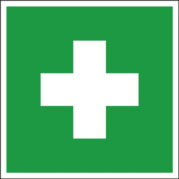 Rettungszeichen „Erste Hilfe“ E003, Folie selbstklebend, langnachleuchtend, 200 x 200 mm