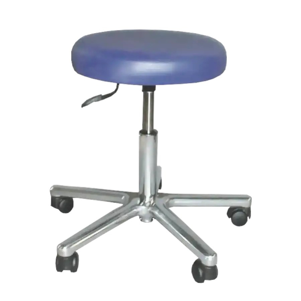 Drehhocker, Aluminiumgestell, Rollen für Weichböden, Blau