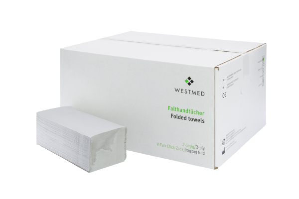 WESTMED® Falthandtücher, V-Falzung, 20 x 160 Blätter, Hochweiß (3200 Stück)